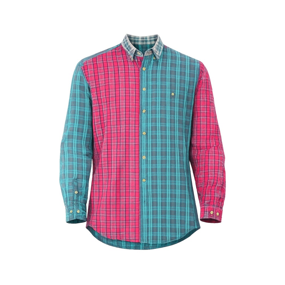GreatLand Mens XL Plaid Patchwork Flannel Shirt Colorblock Button Down Green Red